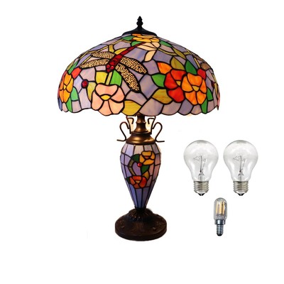 18'' Art Deco Tiffany Stil Buntglas Tischlampe mit Leuchtfuß & Blumen