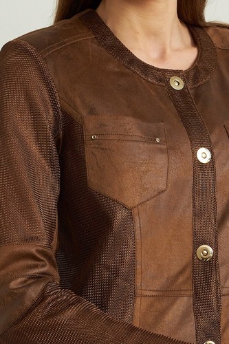 Joseph Ribkoff 213946 Size M Cognac Mesh Suede Jacket Original price £264 - Picture 2 of 5