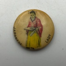 Japanese Lady Button Pinback MISSING PIN Whitehead Hoag AS IS Vintage Scarce