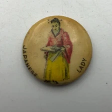 Japanese Lady Button Pinback MISSING PIN Whitehead Hoag AS IS Vintage Scarce
