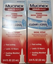 Mucinex Sinus Max 12 Hour Decongestant Clear Cool Nasal Spray 0.75 x2  02/2026