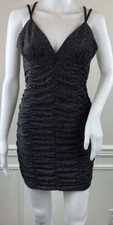 Wild Fable Ruched Slip Dress Black Metallic BodyCon Short Stretch Knit Size XL