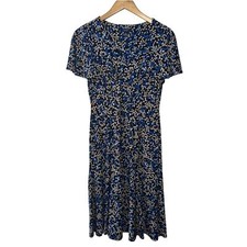 Chaps Dress Women Size S Blue Polka Dot Babydoll Midi Flutter Sleeve Cottage Y2K