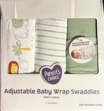 Parent's Choice 100 Cotton 3-Pack Adjustable Baby Wrap Swaddles Jungle 22x27