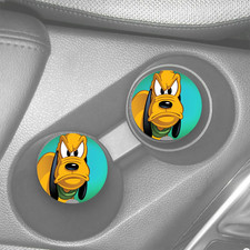 PLUTO - MAD FACE - FUNNY CARTOON CUSTOM CAR COASTER SET 2 RUBBER DRINK HOLDER