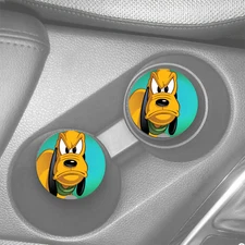 PLUTO - MAD FACE - FUNNY CARTOON CUSTOM CAR COASTER SET 2 RUBBER DRINK HOLDER