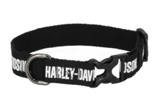 Harley Davidson H-D Text Cotton Webbing Adjustable Pet Collar Blk/Whit MPC002/08