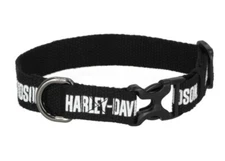 Harley Davidson H-D Text Cotton Webbing Adjustable Pet Collar Blk/Whit MPC002/08