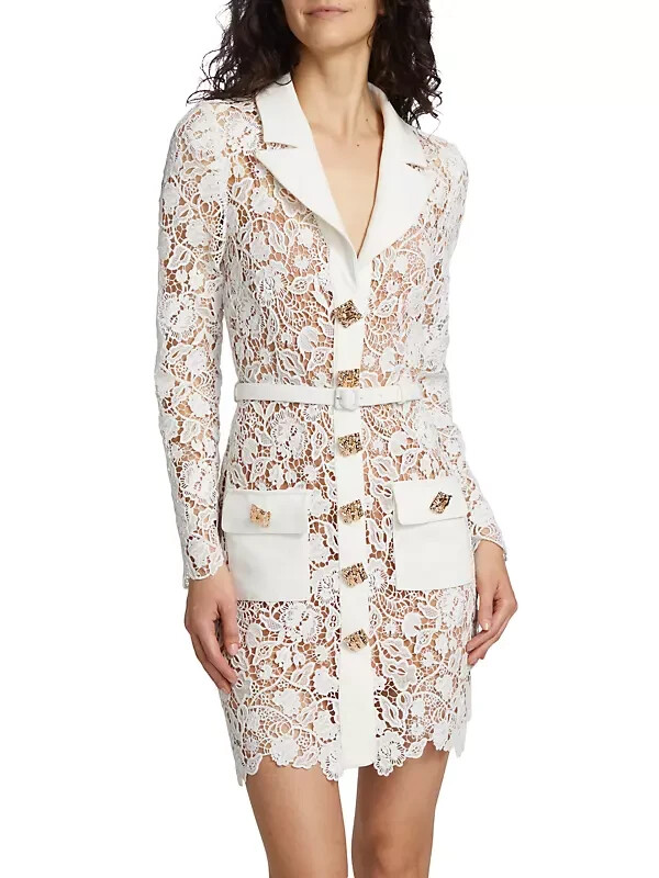 Self-Portrait Magnolia Lace Button-Front Minidress size US 4