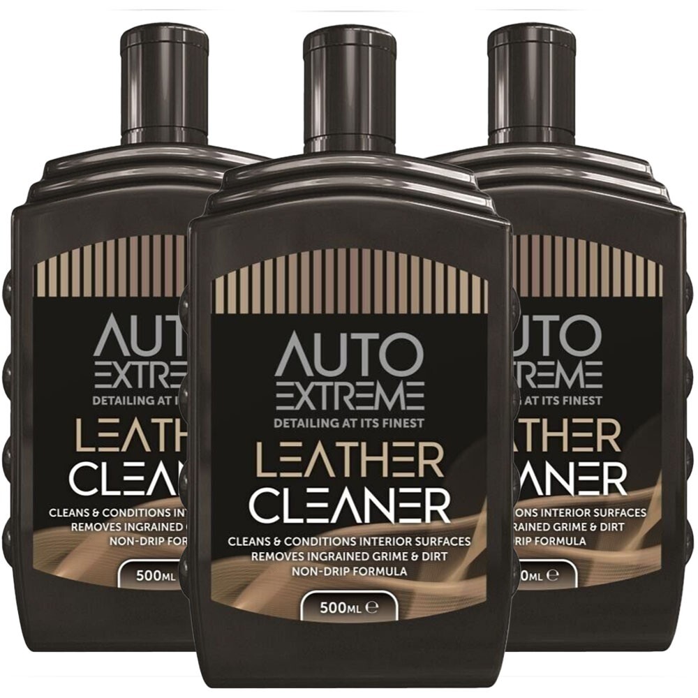 3x Auto Extreme Leather Cleaner Liquid 500ml - Cleans & Conditions leather seats
