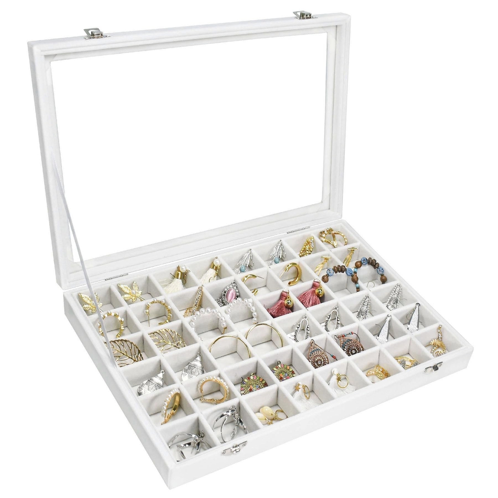 48-Grid Jewelry Tray Organizer Box in Ivory for Display & Storage