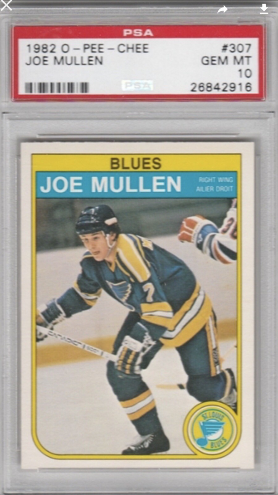 1982 O-Pee-Chee #307 Joe Mullen HOF St Louis Blues Rookie PSA 10 GEM MINT POP 52
