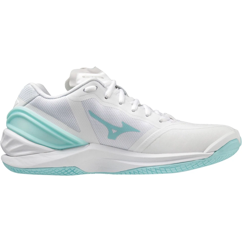 Zapatos de netball Mizuno Wave Stealth Neo para mujer blancos deportes entrenamiento entrenadores gimnasio Foto 3 de 4