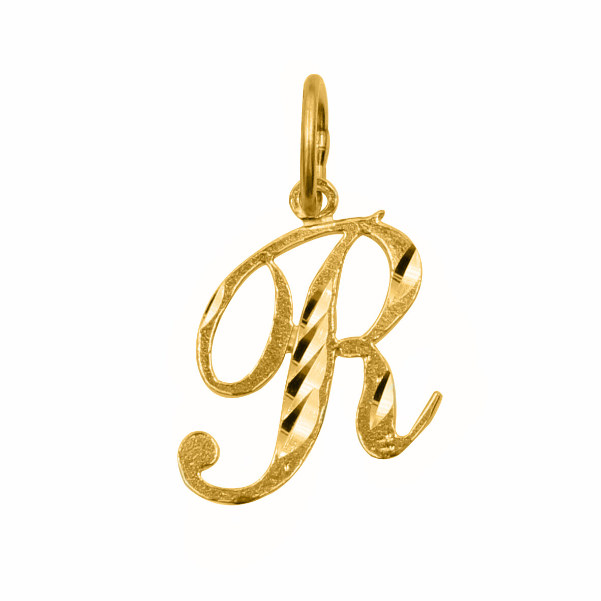 Precious Stars 14K Yellow Gold Diamond-cut Cursive Letter Initial 'R ...