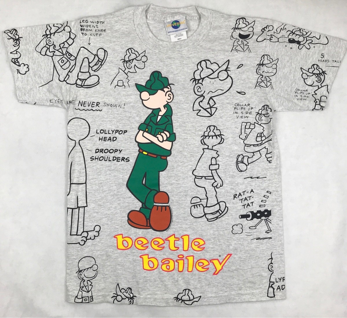 NOS vintage 90s BEETLE BAILEY ALL-OVER PRINT T-Shirt M single