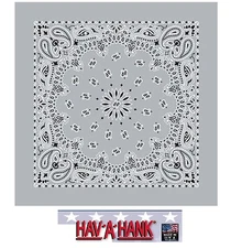 USA MADE Hav-A-Hank SILVER GRAY PAISLEY BANDANA Face Mask Neck SCARF Head Wrap