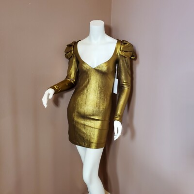 NWT AMANDA UPRICHARD Cinderella liquid gold knit dress size P