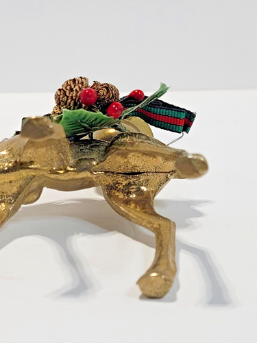Vintage Brass Deer MCM Buck Stag Doe Candle Holder Pair with Christmas Winter - Picture 11 of 21