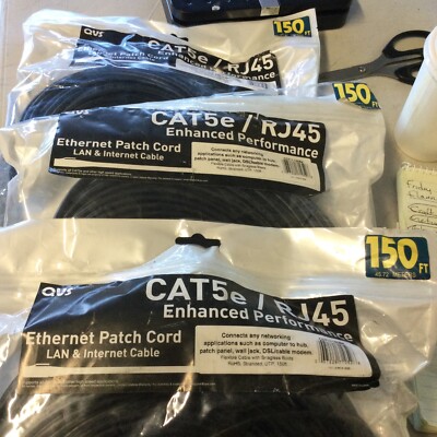 Lot (3) 150ft Cat5 CAT5e Rj45 Patch Cable Black Ethernet Lan Modem Ethernet LAN