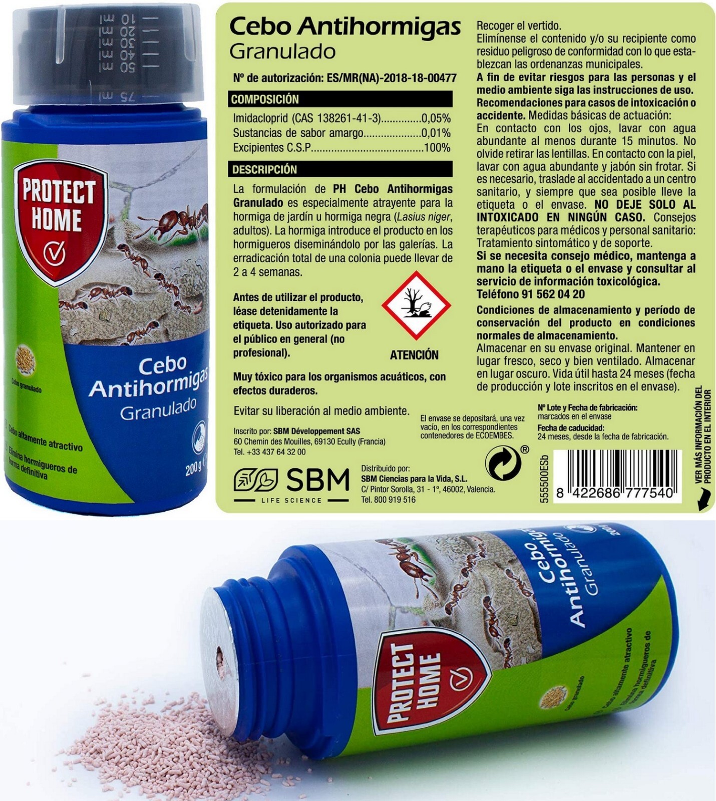 Cebo Antihormigas granulado 200 gramos,elimina las hormigas de forma definitiva