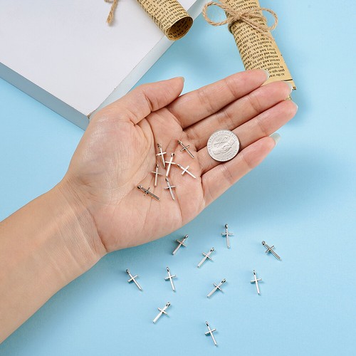 50pcs Tibetan Silver Alloy Cross Pendants Nickel Free Metal Dangle Charms 17x8mm - Picture 8 of 8