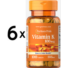 6 x Puritans Pride Vitamin K, 100mcg - 100 tabs (71,65 EUR/kg)