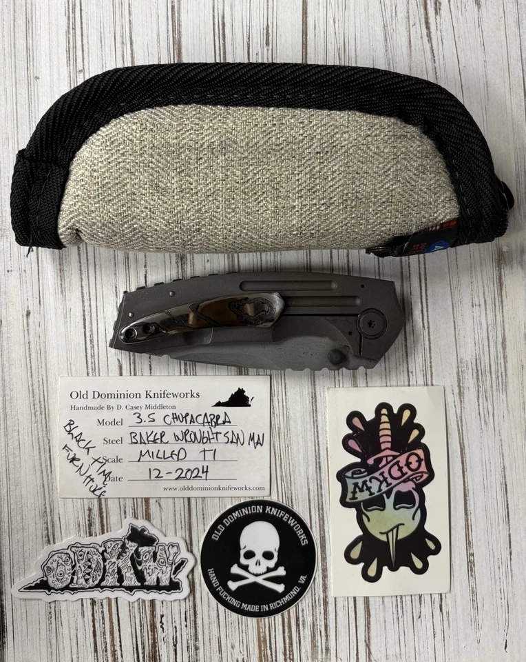 Old Dominion Knife Works Chupacabra 3.5 Baker Wrought San Mai Milled Ti Scales - Imagem 4 de 4