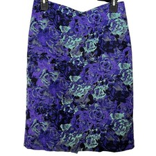 Talbots Womens Purple Teal Floral Cotton Blend Knee Length Pencil Skirt sz 4