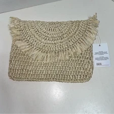 NEW ASOS Womens Straw Fold-Over Clutch 