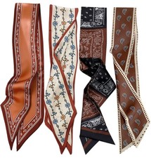4 PCS Bag Handbag Handle Ribbon Hair Head Band Neck Scarf Skinny Scarves