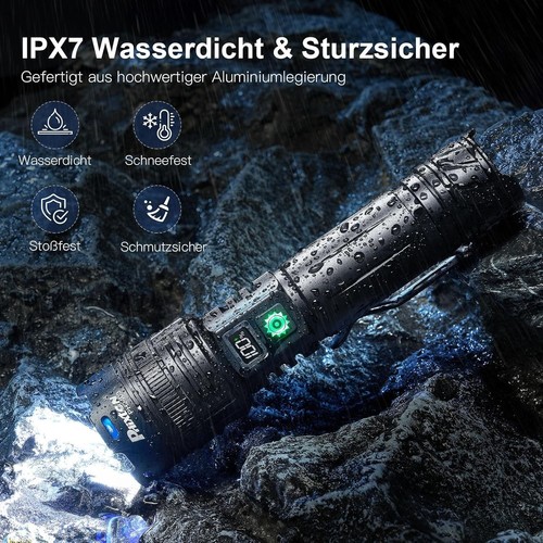 PHIXTON Taschenlampe LED Aufladbar Extrem Hell 500000 Lumens 1 Lichtmodi Große R - Bild 6 von 7