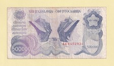 YUGOSLAVIA 500.000 DINARA 1989 P-98a F++ REPUBLIKA JUGOSLAVIA