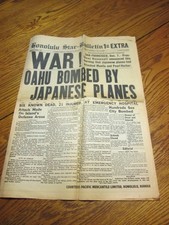 NICE ORIG HONOLULU STAR BULLETIN 1ST EXTRA   XLNT NEWSPAPER DEC 7 1941 RARE RARE