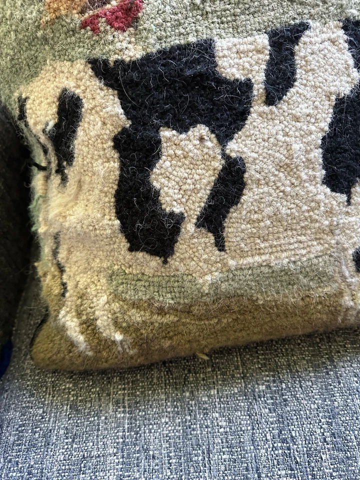 Needlework Dairy Cow Bird Folk Art Pillow Zipper Back Removable Pillow 16”  - Image 4 of 4