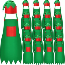 32 Pcs Christmas Elf Apron and Hat Bulk for Kids Elf Costume Santa Hats Gifts...