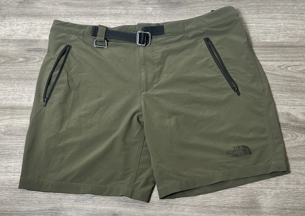 The North Face Mens FlashDry Shorts Olive Green Zip Pocket Outdoor Hiking Size L