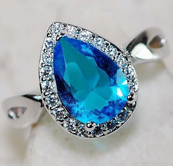 1CT Aquamarine 925 Solid Sterling Silver Ring Sz 8 U2-6