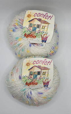 Confeti Yarn by Katia, White with Pastel Flecks, 2 Skeins, same dye lot