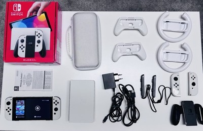 Nintendo Switch OLED Weiß + Zubehörpaket + OVP + Tasche