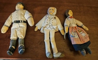 Vintage 1979 Hallmark Babe Ruth Mark Twain & Clara Barton Cloth Dolls 