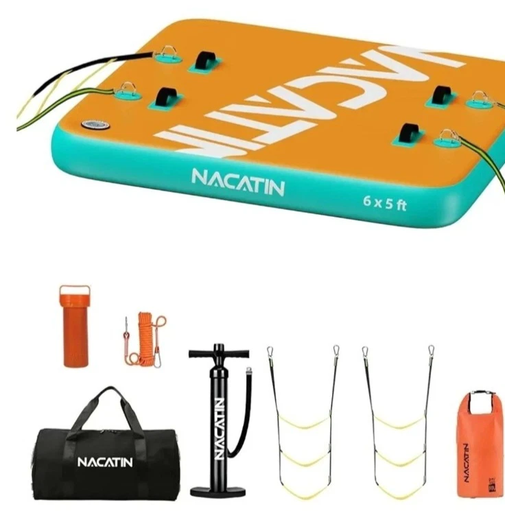 Inflatable Floating Dock 6x5FT Inflatable Dock Platform Mat with Ladder - Image 2 of 4