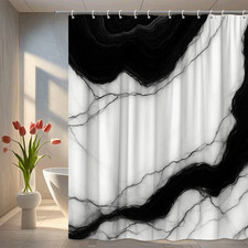 Modern Black and White Marble Shower Curtain