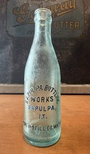 SAPULPA I T OKLAHOMA INDIAN TERRITORY EMBOSS HAND BLOWN CROWN TOP SODA BOTTLE OK