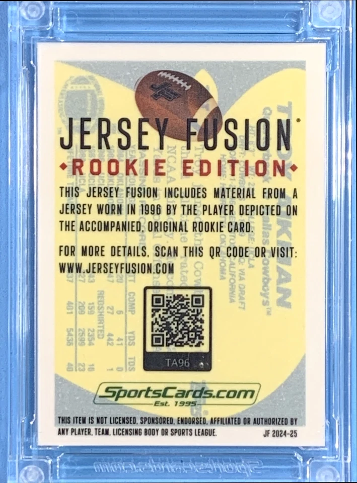 Camiseta Topps Troy Aikman 1996 fusión usada en juegos cuádruple reliquia vaqueros uno de uno 1/1 Foto 2 de 2