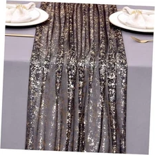 10FT Gauze Table Runner Sheer Glitter Metallic Foil 10 ft × 1 pc Black Gold