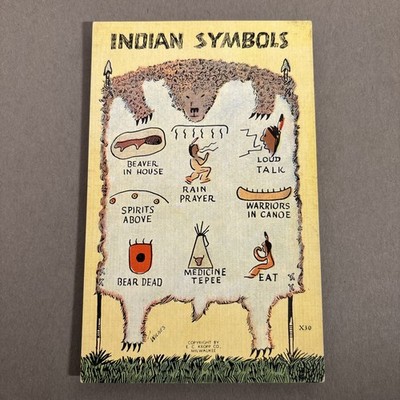 tourist card view Native American Indian Symbols FABVINTY POSTCARD unp linen