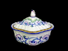 Societa Porcellane Artistiche Porcelain Dino Borri Painted 6" Covered Dish 1940-