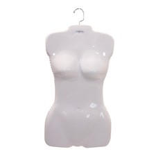 Female White Hanging Plastic Torso Form With Hook - Fits Women’s Sizes 5-10