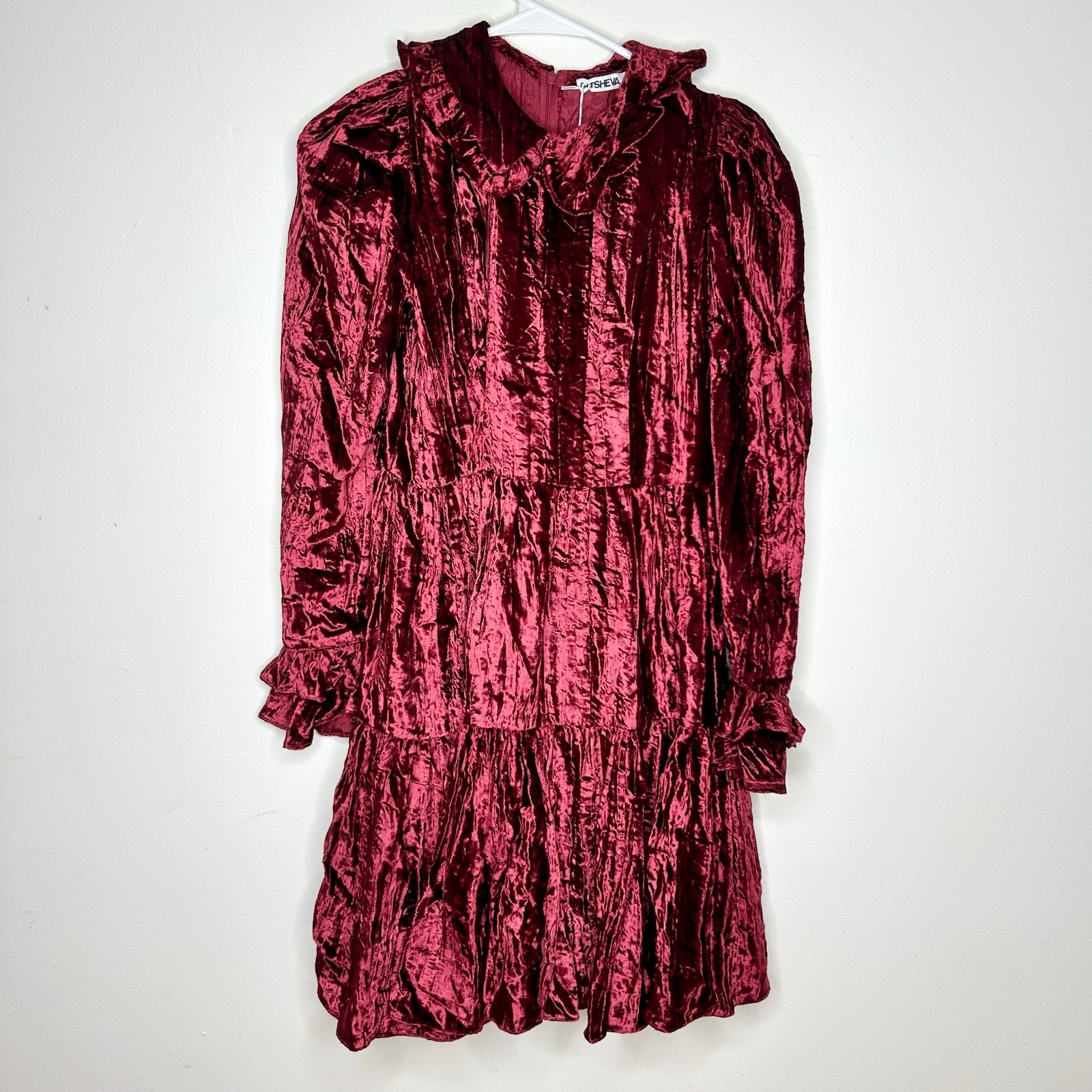 NWT Batsheva Crushed Velvet Peter Pan Collar Midi Dress