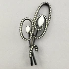 Vintage ART Arthur Pepper Brooch Milk Glass Black White Floral Spray 3"